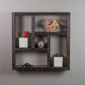 Floating Square Wooden Shelves / Dark Walnut